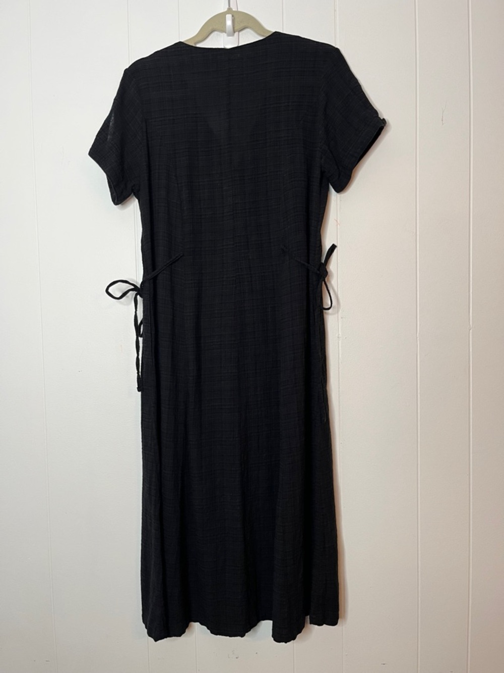 Odd Bird Dilek Dress Short Sleeve Button Front Side ties Black Plaid - Picture 3 of 10